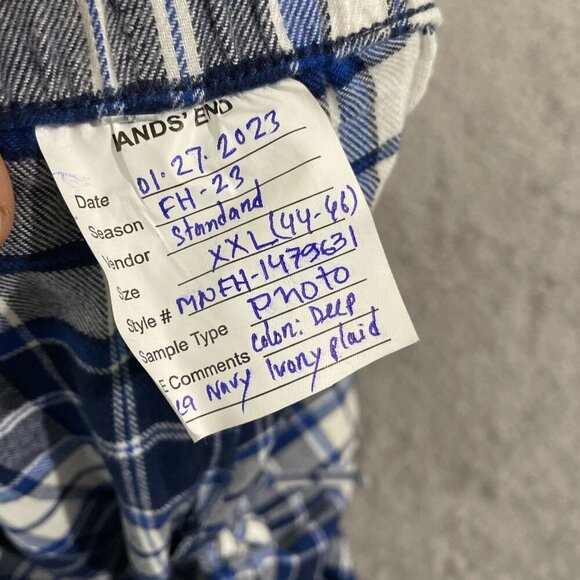 NWOT Lands' End Men's XXL Flannel Pajama Pants Navy & Ivory Plaid Cotton - Picture 6 of 7